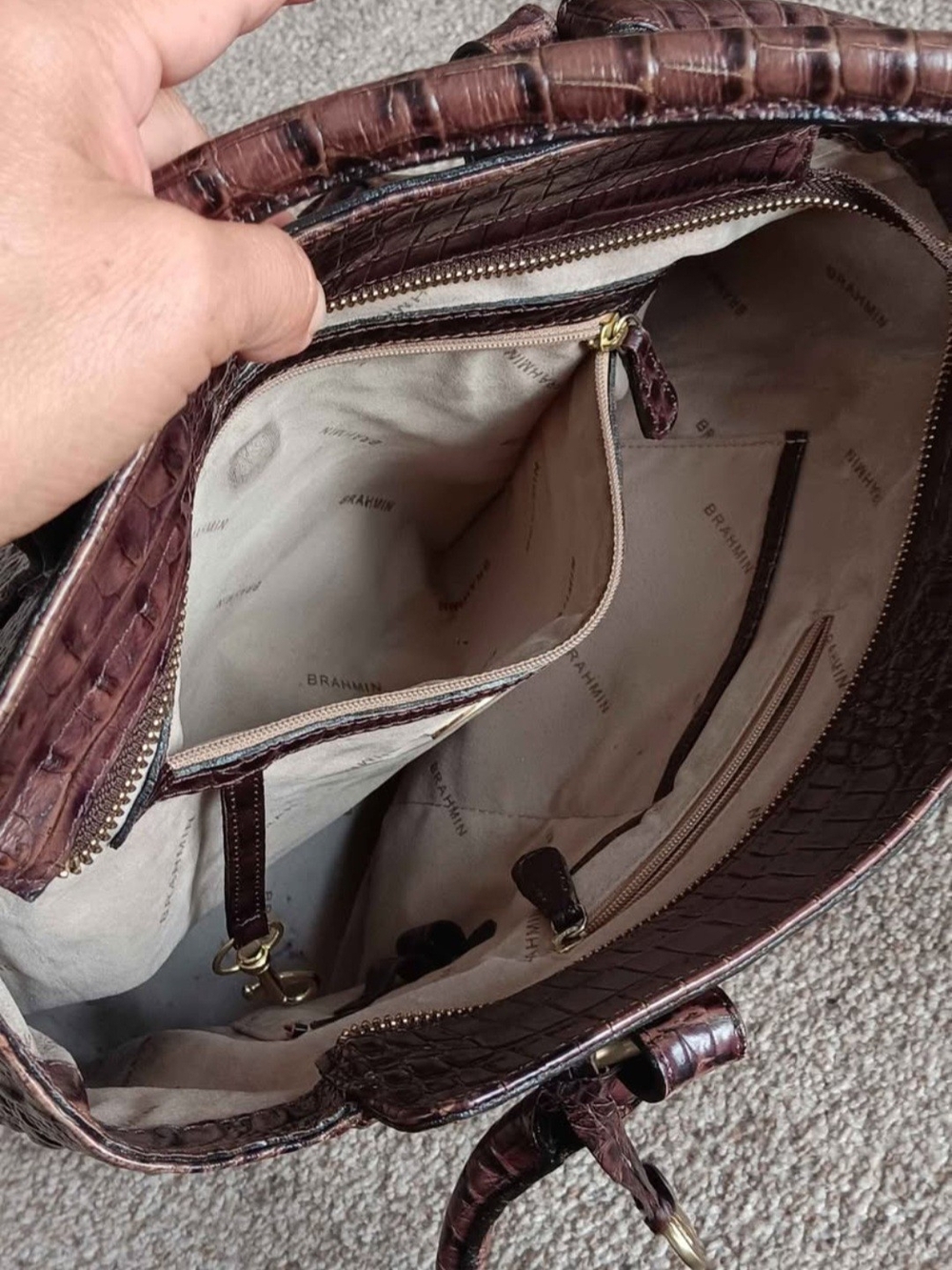 Brahmin Croc-Embossed Leather Tote in Dark Mahogany - Picture 7 of 10